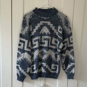 Vintage Geometric Patterned Sweater - Blue and Gray